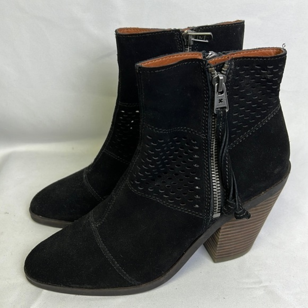 Lucky Brand Suede Leather Ankle Booties Boots with Tassel Zip Women's Size 8.5
